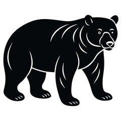 Silhouette of a Bear with two cubs following, bear silhouette illustration, Polar bear silhouette collection with cub, Bear family black silhouette animals. Vector Illustrator.