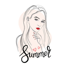 Beautiful young woman sketch. Fashionable lady drawing. Portrait of a stylish woman. A sketch.