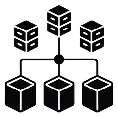Isometric cubes, network diagram, black and white, minimalist design, geometric shapes, connected nodes, hierarchical structure, abstract representation, simplified architecture, data flow concept,