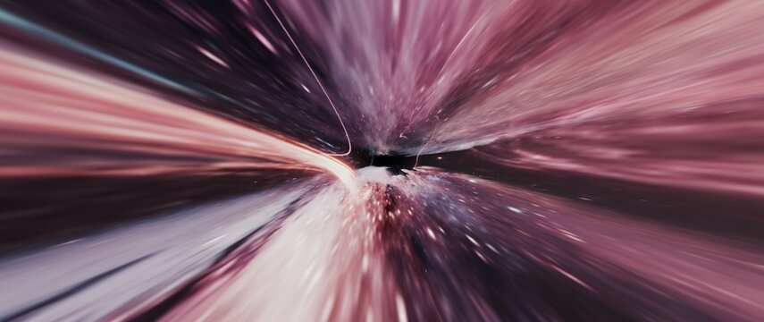 a space-time tunnel, teleportation or super-high-speed movement in space, an abstract tunnel draws into itself, creative illustration