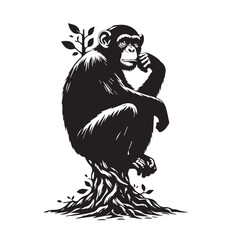 a chimpanzee reaching out silhouette vector design art and illustration, silhouette of chimpanse vector illustration. Chimpanzee silhouette, Vector illustration, Animal silhouette, Chimpanzee vectors.