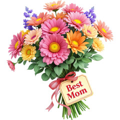 Colorful Mothers Day Flower Bouquet With Best Mom Card