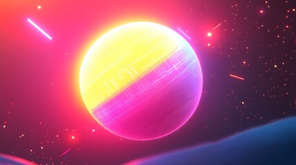 A vivid illustration showcasing a twotoned sphere with glowing light
