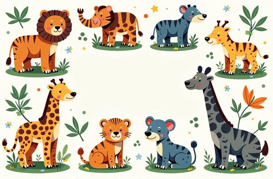 World animal day banner of cute wildlife stickers 