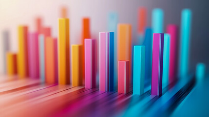 Obraz premium 3D business chart icon with sleek, modern design, featuring dynamic, colorful bars representing growth, placed against a clean, professional background