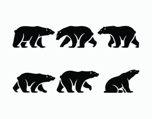 Polar Bear Silhouette Collection Isolated Vector Template