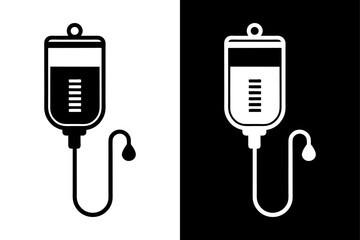 Medical Infusion Silhouette Crisp Black & White Vector.