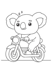 Coloring book koala ride the bike looking around nature illustration