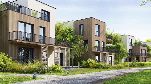 A street lined with modern-style houses	