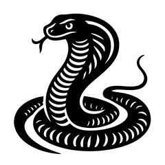 King Cobra Silhouette - Black and White Vector Illustration of a Venomous Snake