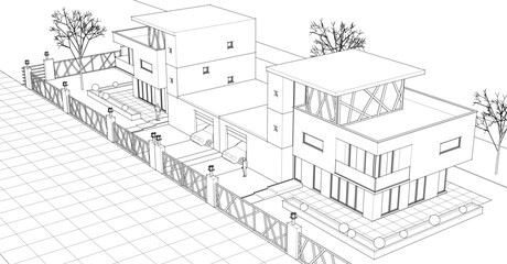  modern townhouse sketch 3d illustration