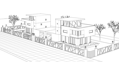  modern townhouse sketch 3d illustration