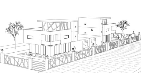  modern townhouse sketch 3d illustration