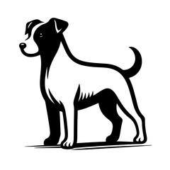 Standing Dog Silhouette with Collar - Black and White Vector Illustration