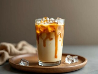 Refreshing Iced Caramel Macchiato with Vanilla and Milk
