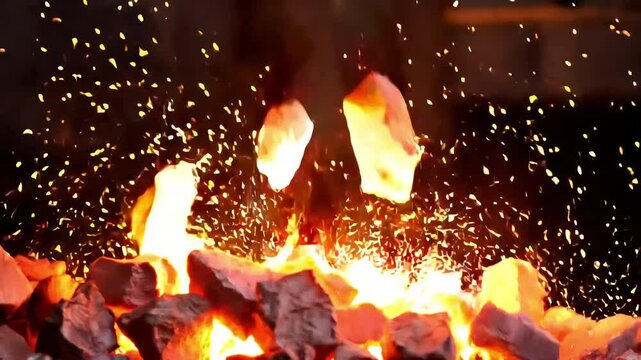 Chunks of glowing superheated metal sl Starlings high-resolution abstract animation video footage for edit