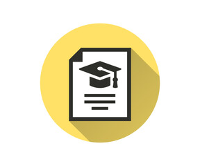 Diploma of education flat icon. Simple illustration with long shadow for graphic and web design.