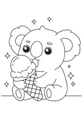 Coloring book koala eating sweet ice cream illustration 