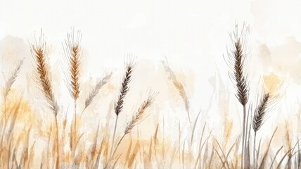 Obraz premium Warm, soft background with floating wheat grains and bokeh lights, evoking autumn vibes, cozy seasonal atmosphere, and a dreamy, rustic aesthetic. 