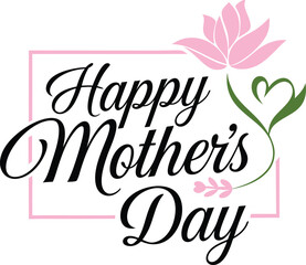 Happy Mothers Day, pink flower calligraphy poster. Vector  blossom decoration for Mother's day or sale shopping special offer banner. Best Mom ever greeting card
