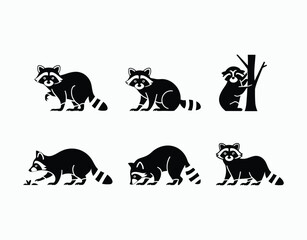 Vector Template of a Raccoon Silhouette on a White Background
