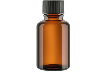 Fototapeta premium Amber Glass Bottle Isolated On Transparent Background Photo Of A Small Brown Container With Black Cap Used For Pharmaceutical Products And Cosmetics.