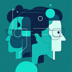Abstract Profiles with Neural Designs and Natural Elements on a Teal Background
