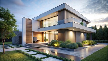 Fototapeta premium Architectural Mockup: Modern House Design 3D Rendering Visualization