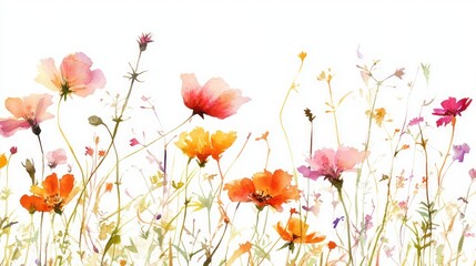 Watercolor Meadow Flowers Border