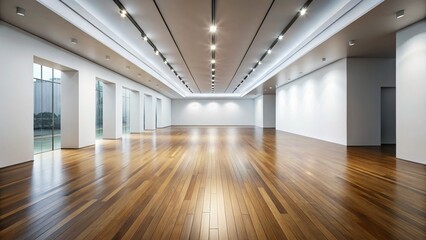Obraz premium Empty Museum Gallery Floor Mockup - Hardwood Flooring, Exhibit Space, Clean Interior Design