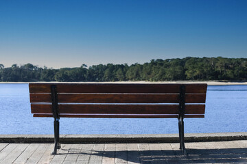 Bench facing the Vieux-Boucau lake in southwest France