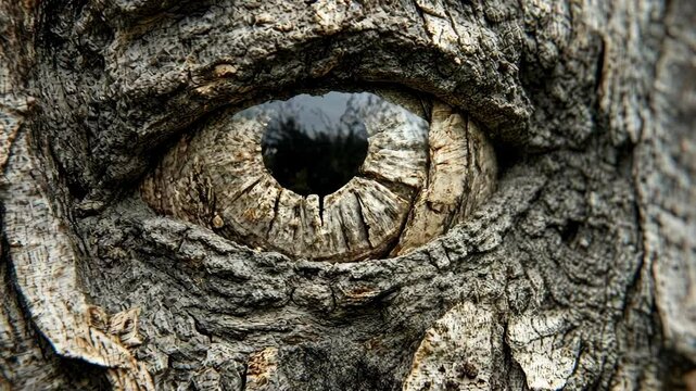 Unique tree bark resembling an eye captures attention in nature's intricate textures during daylight