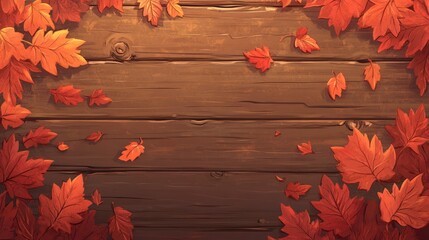 Autumn leaves on rustic wooden planks. Background image for fall themed design