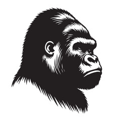 Gorilla Silhouette Illustrations, Gorilla head logo silhouette. Sport vector logo gorilla, gorilla icon, gorilla head, vector. A black and white vector illustration of a gorilla head.