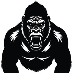 Gorilla Silhouette Illustrations, Gorilla head logo silhouette. Sport vector logo gorilla, gorilla icon, gorilla head, vector. A black and white vector illustration of a gorilla head.