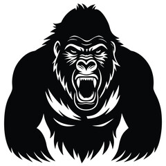 Gorilla Silhouette Illustrations, Gorilla head logo silhouette. Sport vector logo gorilla, gorilla icon, gorilla head, vector. A black and white vector illustration of a gorilla head.