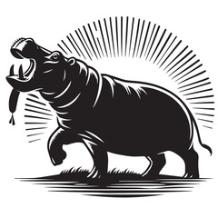 Hippopotamus angry mood black silhouette illustration, rhino vector illustration, hippopotamus vector illustration, hippopotamus vector illustration.