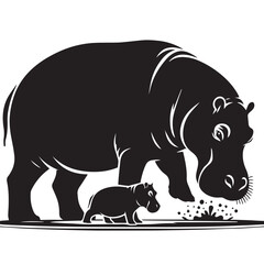 Hippopotamus angry mood black silhouette illustration, rhino vector illustration, hippopotamus vector illustration, hippopotamus vector illustration.