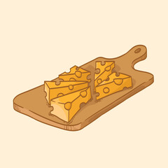 Colorful cheese pieces on cutting board vector illustration