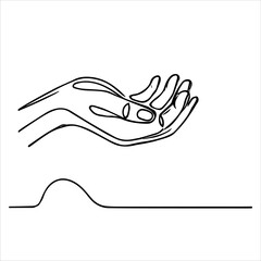 A continuous one-line drawing of a hand giving alms, symbolizing. 