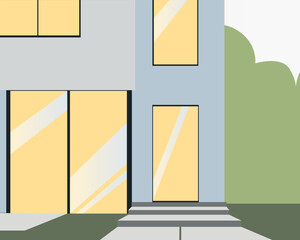 Country real estate, facade cute house, flat vector stock illustration, close-up house