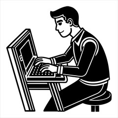 man working on computer icon flat graphic design