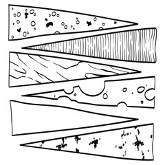 Cheese slices vector outline drawing