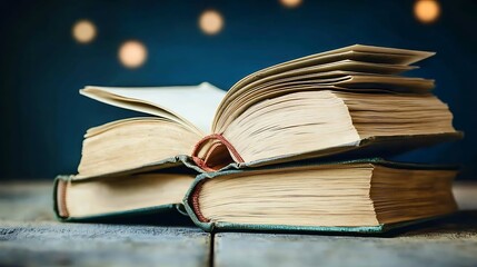 Fototapeta premium Two open old books are stacked on top of each other