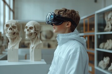Young Boy Experiencing Virtual Reality in Science Museum Setting