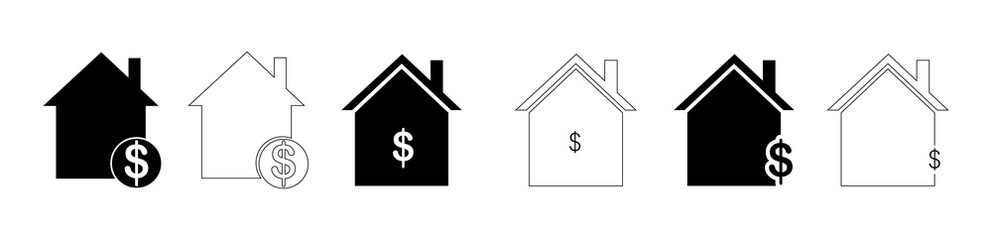 Collection of real estate icons, house with dollar sign