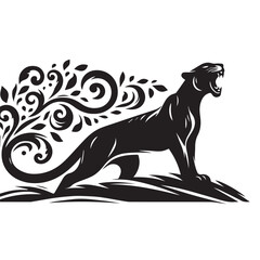 Leaping Wildcat, Black leopard, panther head - vector cut out silhouette, Leopard head logotype or mascot hand drawn ink sketch. Engraving style vector illustration, cheetah.