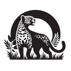 Leaping Wildcat, Black leopard, panther head - vector cut out silhouette, Leopard head logotype or mascot hand drawn ink sketch. Engraving style vector illustration, cheetah.