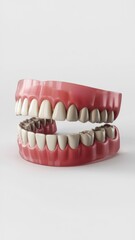 Obraz premium Detailed render of printed dentures showcasing upper and lower jaw structures with natural tooth designs