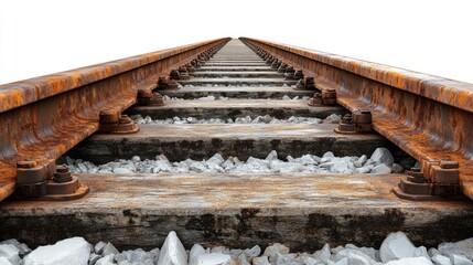 Rusty railway tracks disappearing into the horizon.